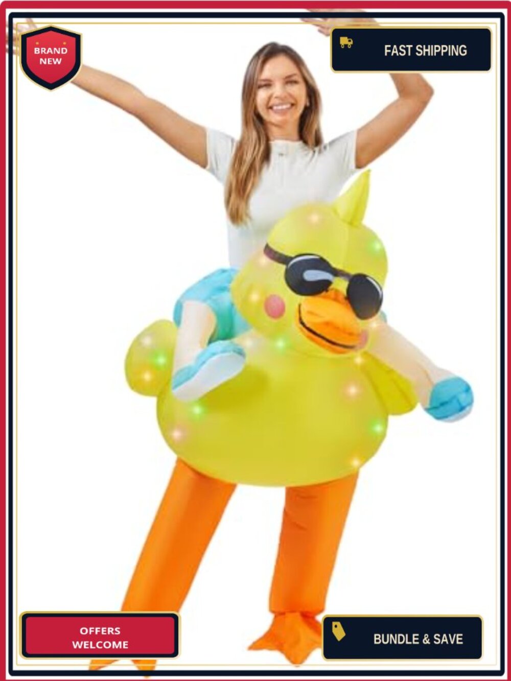 Adult Inflatable Duck Costume Light Up Halloween Full Body One Size